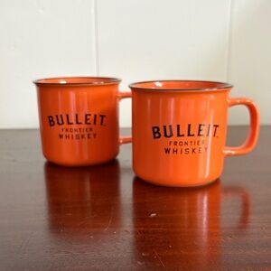 Bulleit Frontier Whiskey Ceramic Mug Cup Orange Size 3" Lot of 2 great condition